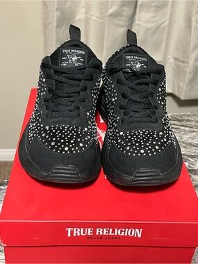 True Religion Black Rhinestone Accent Lace-Up Sneakers